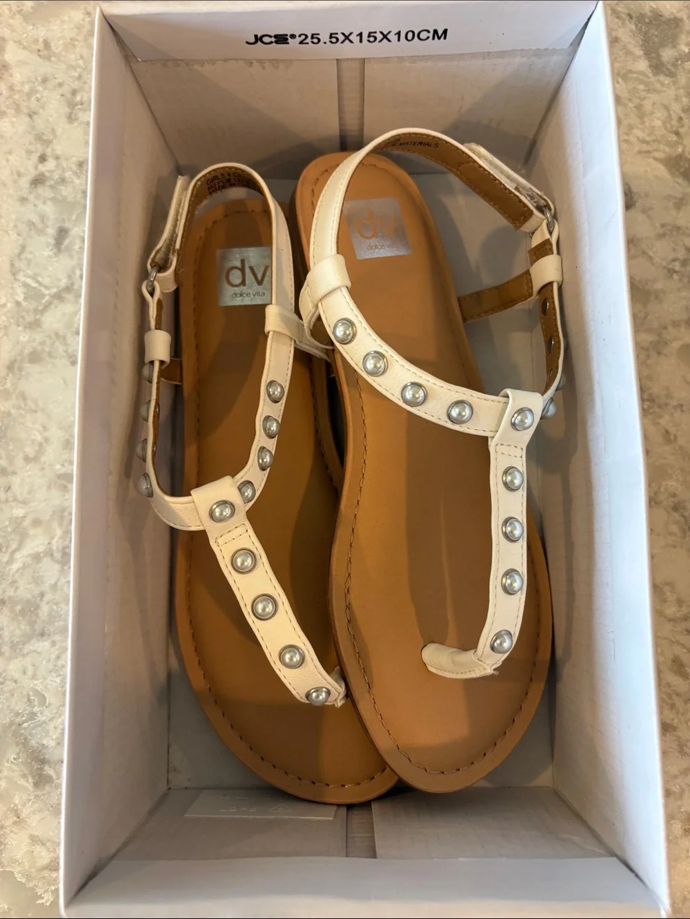Girls DV by Dolce Vita Cillian White T-Strap Pearl Studded Sandals - NWT, 4